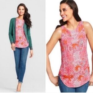 CAbi Pink and Gray Paisley Tank Top